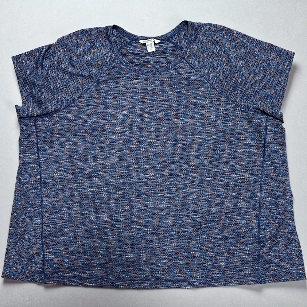 Athleta Women’s 3X Short Sleeve Raglan Active Top Blue Multicolor Textured - Picture 7 of 7
